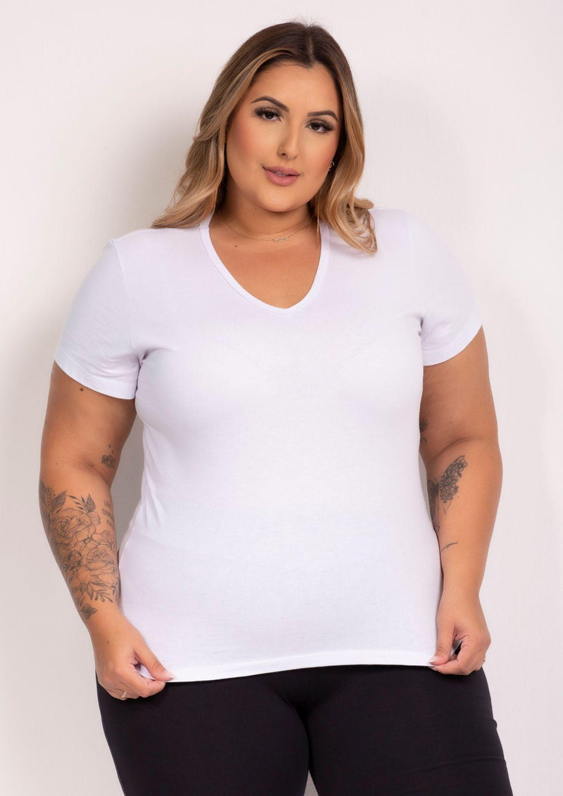 BABY LOOK BÁSICA PLUS SIZE GOLA V - Pavin Online